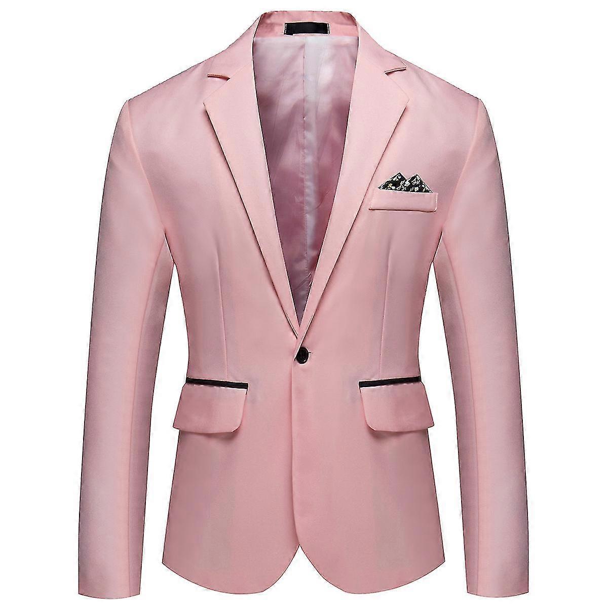 Mens Business Casual One Button Notched Lapel Solid Color Blazer Suit Jacket