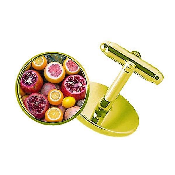 新鮮なトロピカルフルーツネイチャーピクチャススタッズビジネスメタルカフリンクスゴールデン