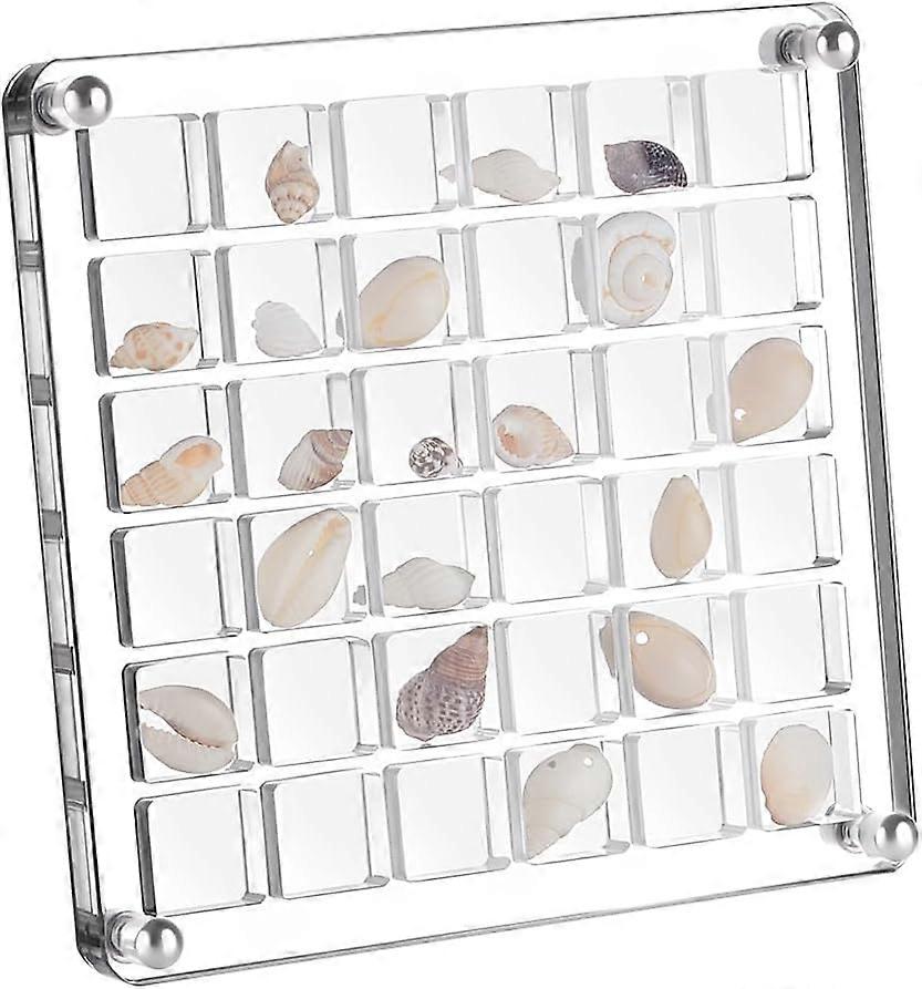 36 Grids Acrylic Shell Storage Box Seashell Display Box with Lid Small Craft Organizers Display Case Decorative Box for Seashells and Starfish for Bea
