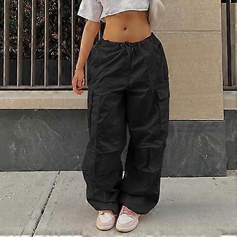 Women Solid Color Cargo Pants Loose Casual Trousers Multi-Pocket