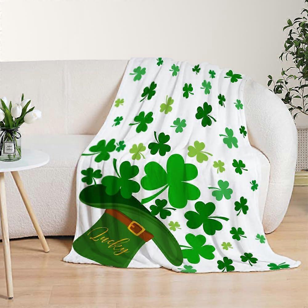 St. Patricks Day Überwurfdecke – Grünes Karomuster Mit Kleeblättern, 127 X 152 Cm, Weich & Flauschig
