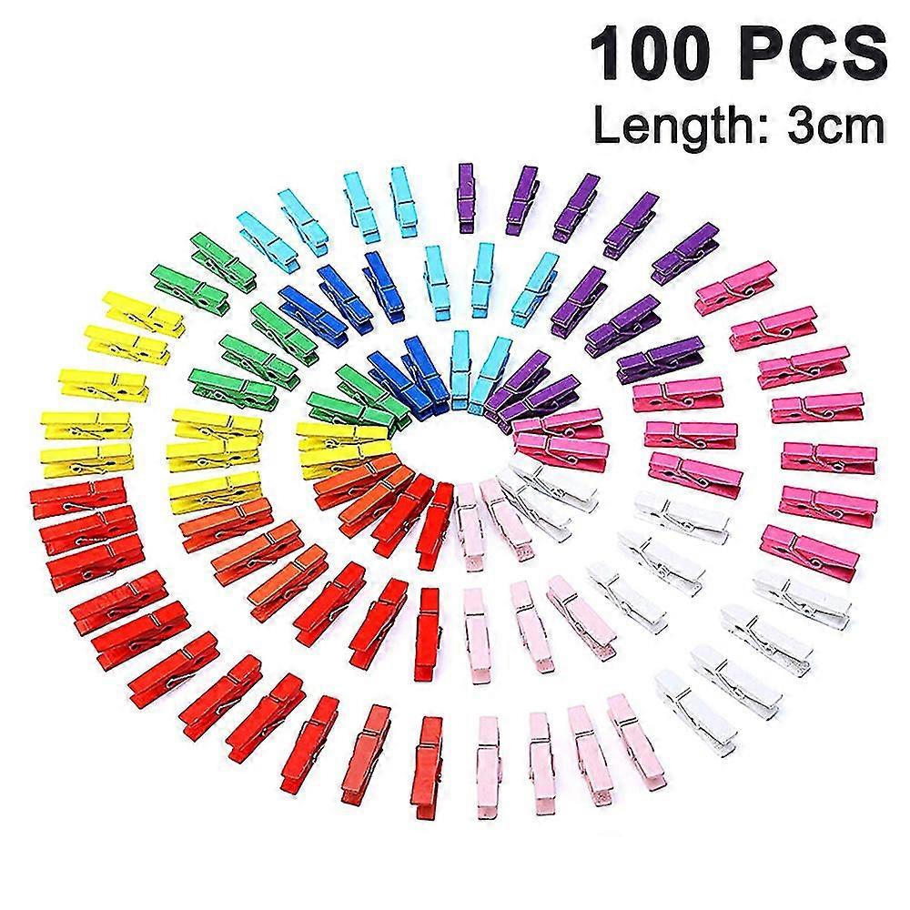 Mini Clothespins,100pcs Sturdy Mixed Colored Wooden Mini Clothespin