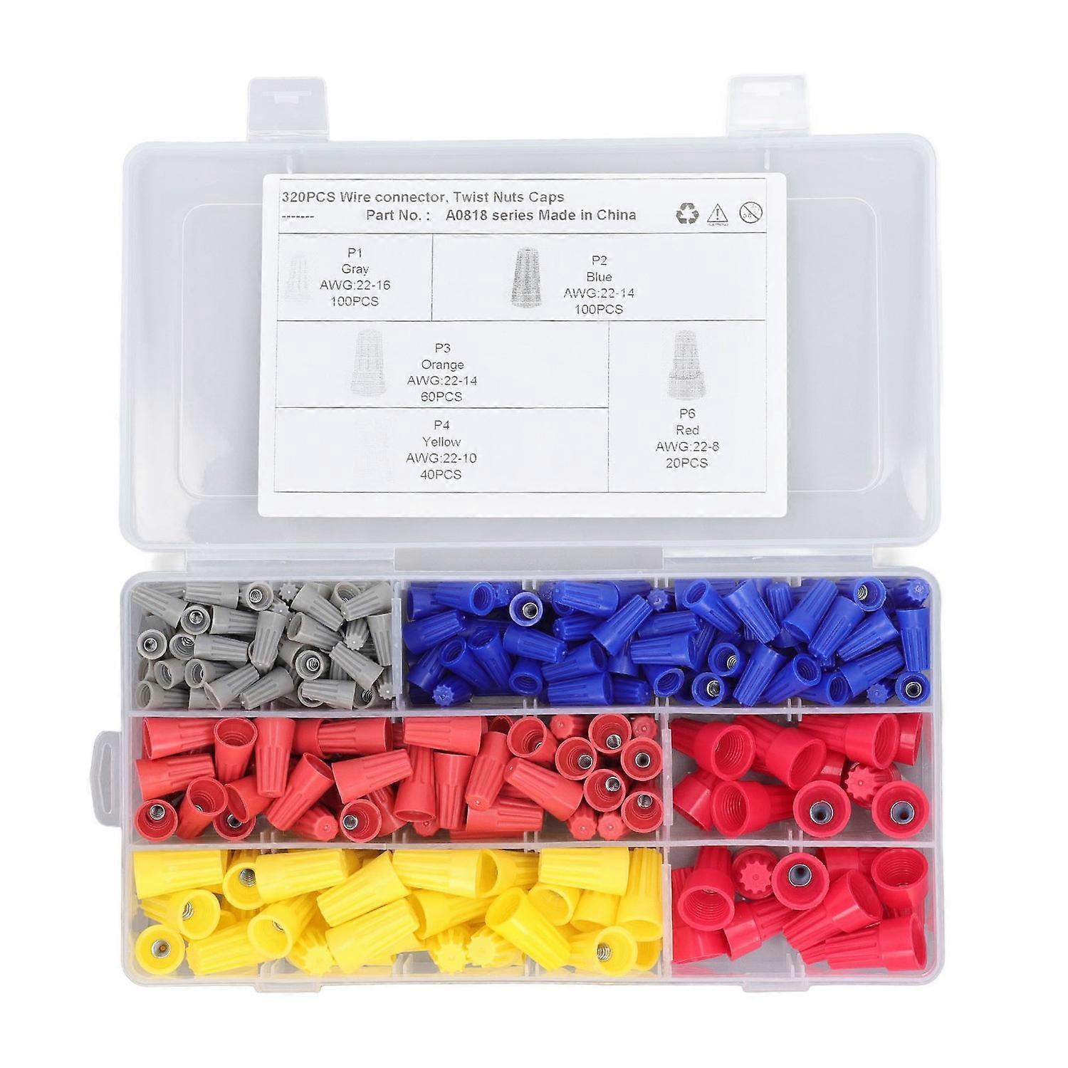 320PCS Set Wire Connectors Kit Multifunctional Electrical Nuts Caps with Storage Box 