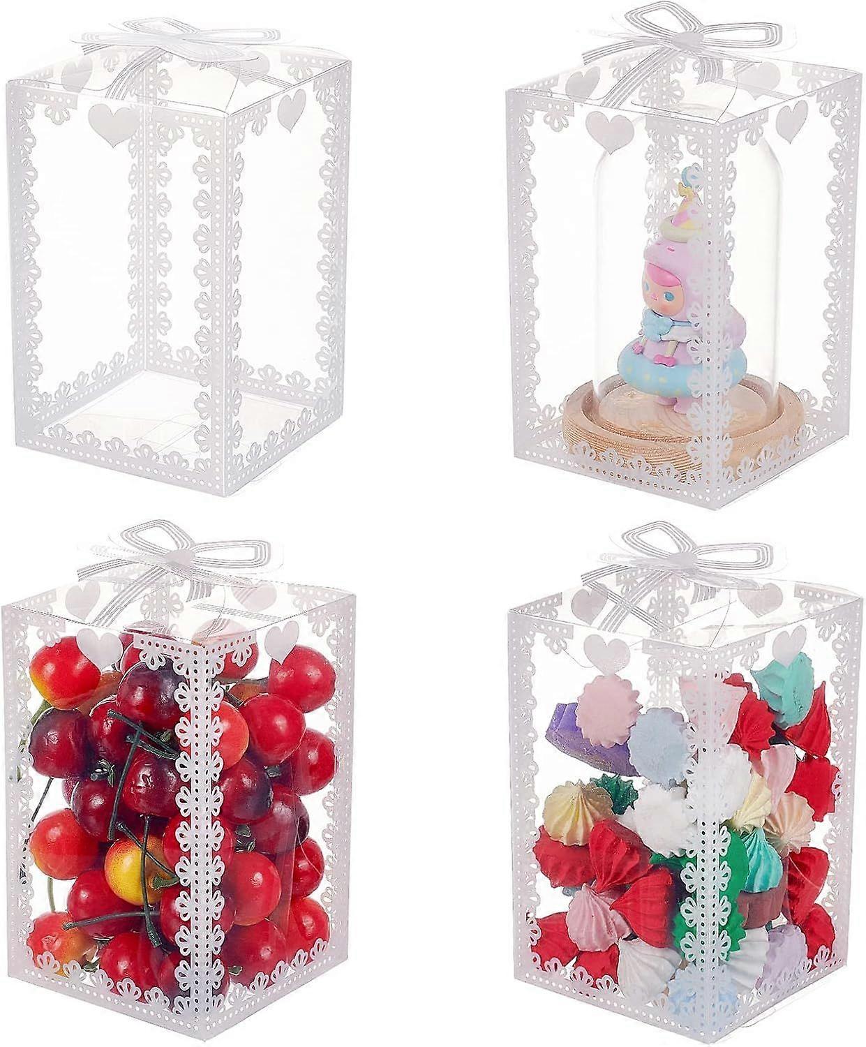 24PCS 3.5x3.5x5.5 Clear Wedding Favour Boxes with Bowknot Pattern Rectangle PVC Transparent Gift Boxes for Candy Chocolate Valentine's Day Festival Gi