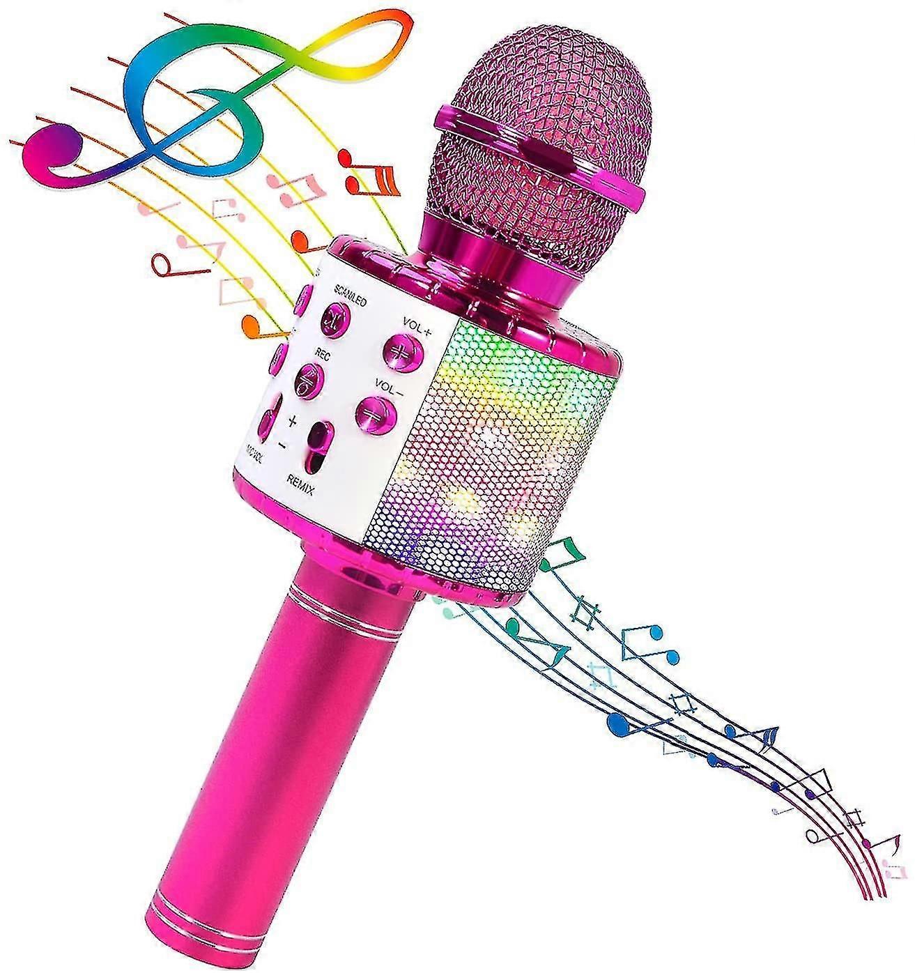 Bluetooth 4 In 4 Karaoke Wireless Microphone With Led Lights, Portable Microphone For Kids, Girls