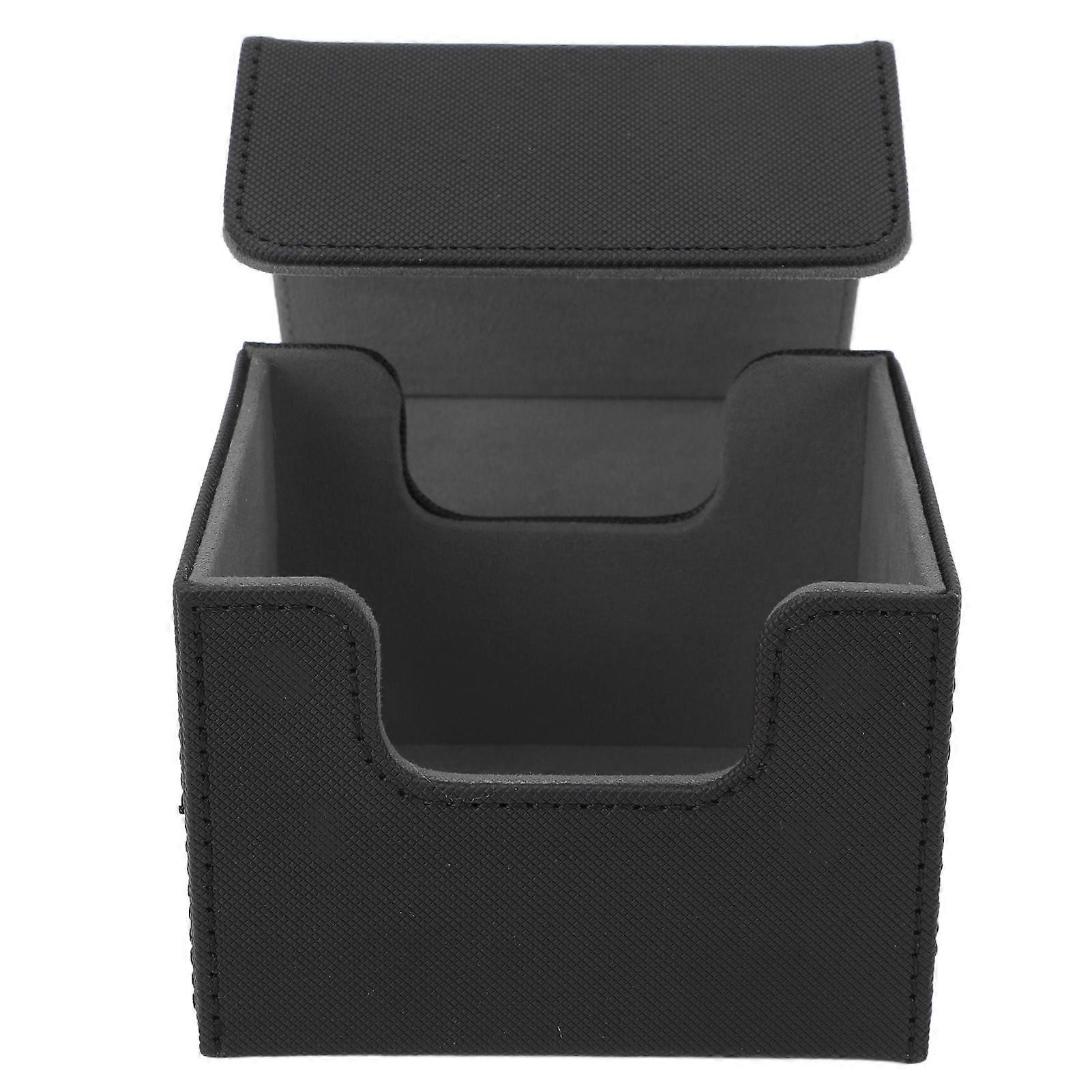 Card Storage Box Multipurpose Large Capacity Flip Side Insert PU Leather Magnetic Closure Trading Cards Storage Box Black Outside, Gray Inside