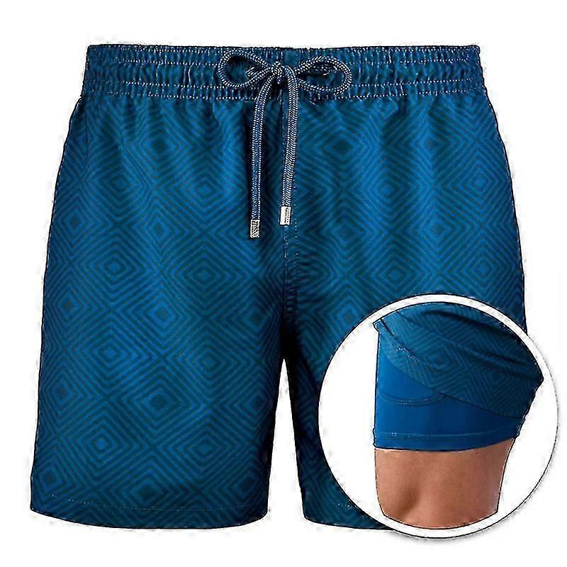 Mens 2 In 1 Elasticated Floral Shorts Casual Loose Sport Beach Surfing Pants