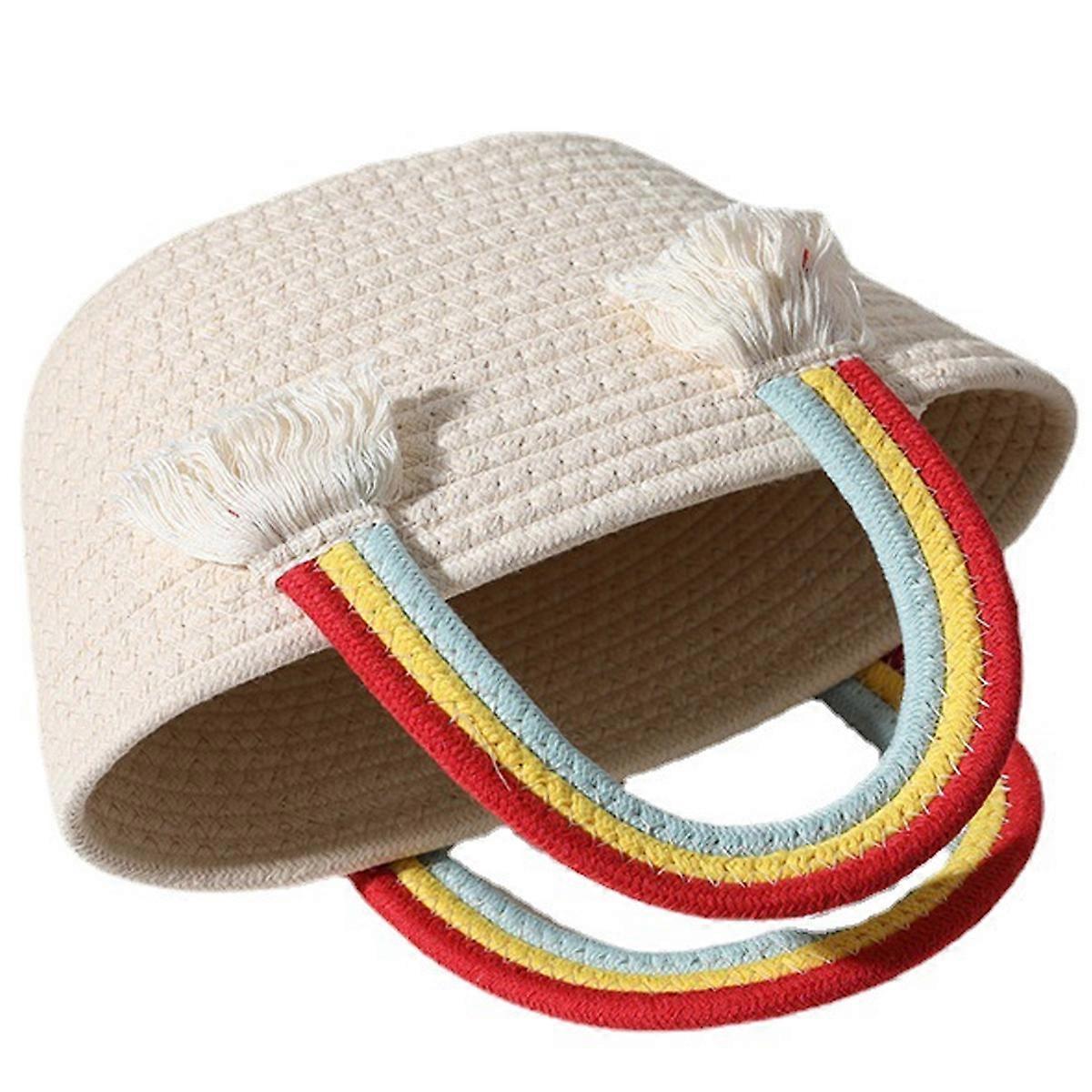 Bolsa de algodão Bolsa de praia Tote Bag Bolsa de ombro com bolso interno Bolsa Bolsa Bolsa com alça de arco-íris com borla