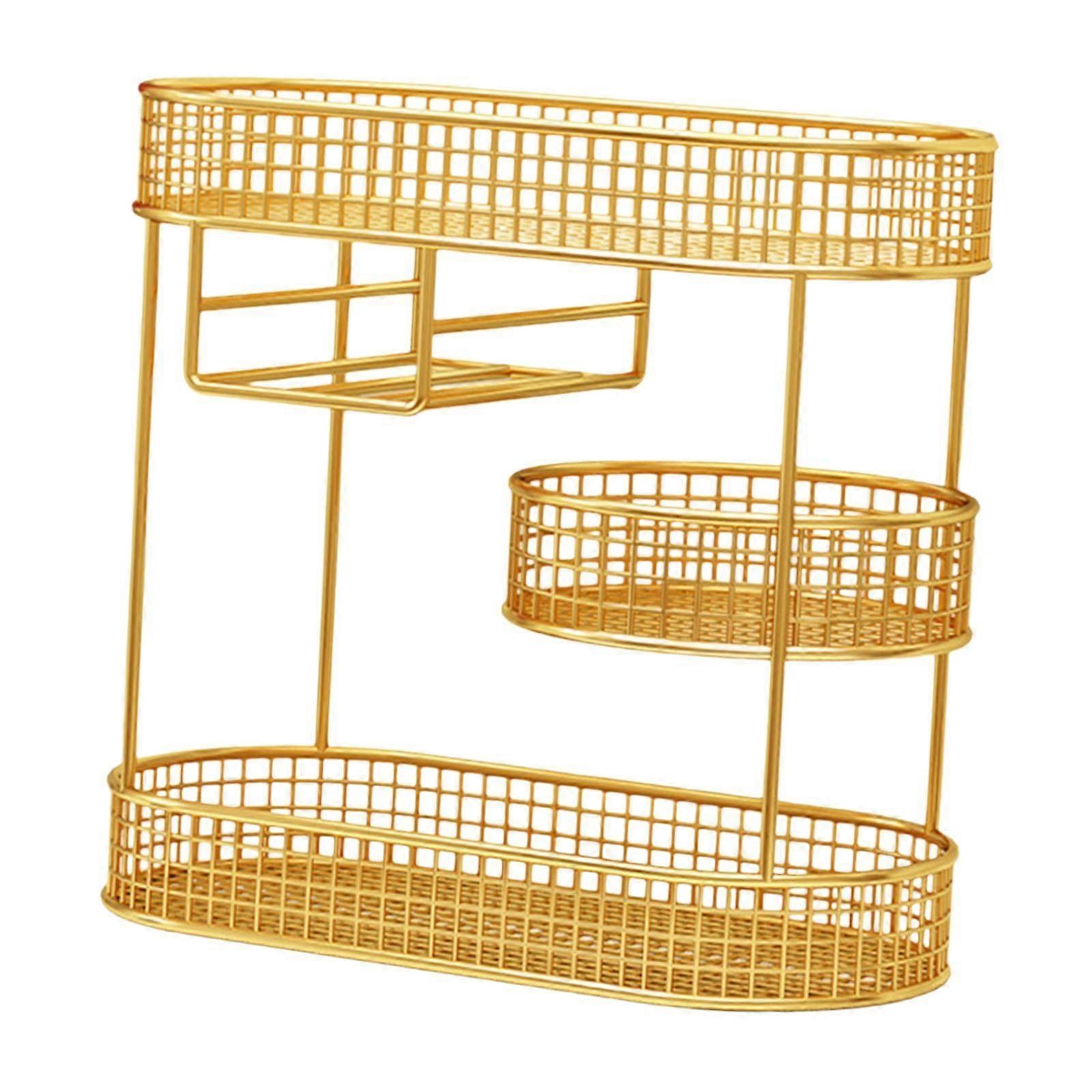 מעמד לסלסלת תיל תלת שכבתית מארגן שולחן קפה לנשנוש פירות ירקות זהב