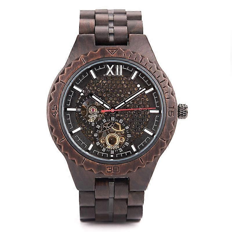 Hollow Dial Wooden Strap Men Mechanical Watch