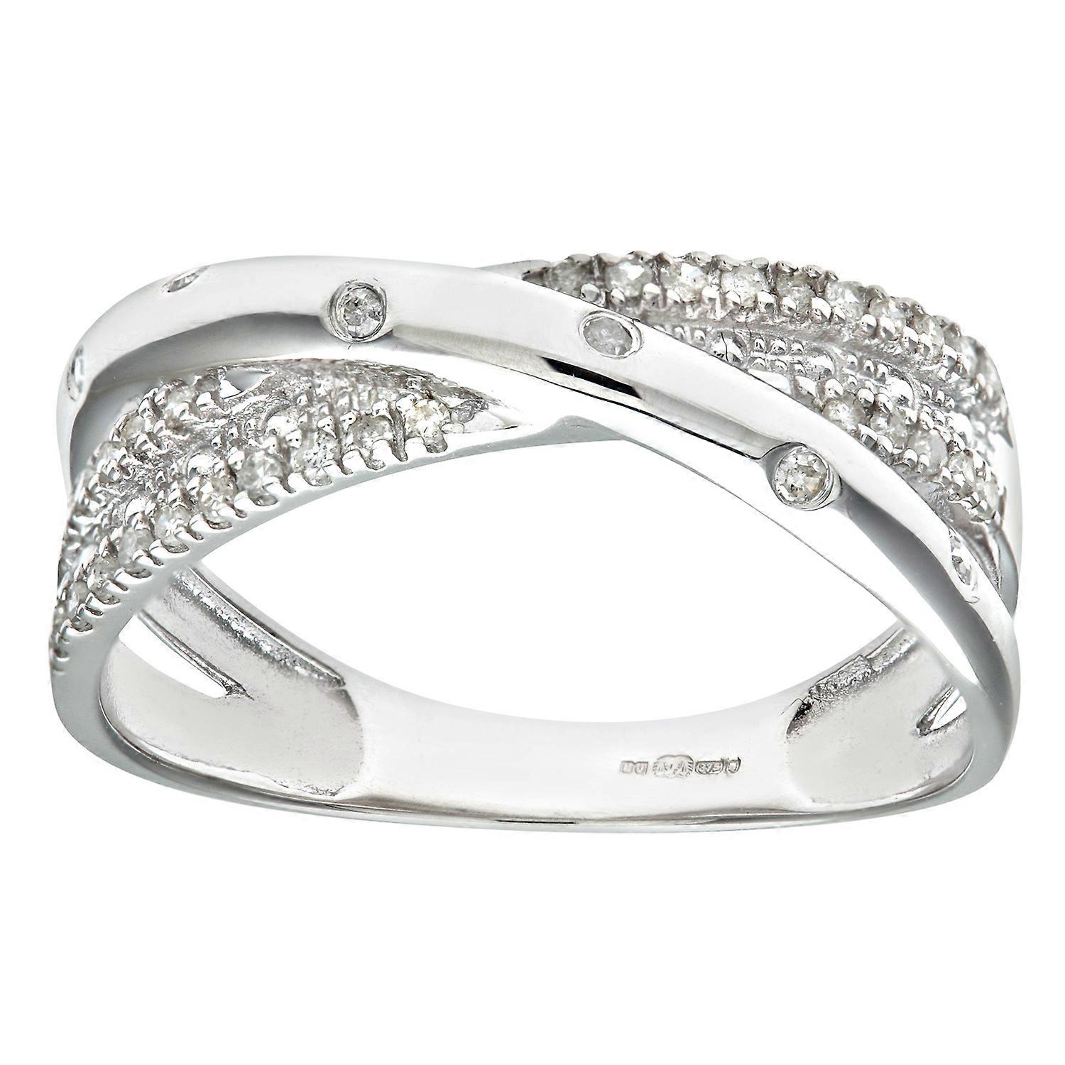 Jewelco London 9ct White Gold Round 15.3pts Diamond Crossover Eternity Ring 2.5mm
