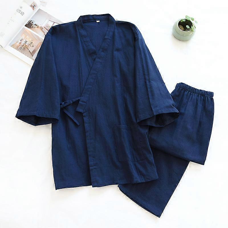 Spring and Summer Kimono Men's Pajamas Two-piece Cotton Simple Three-quarter Sleeve Trousers