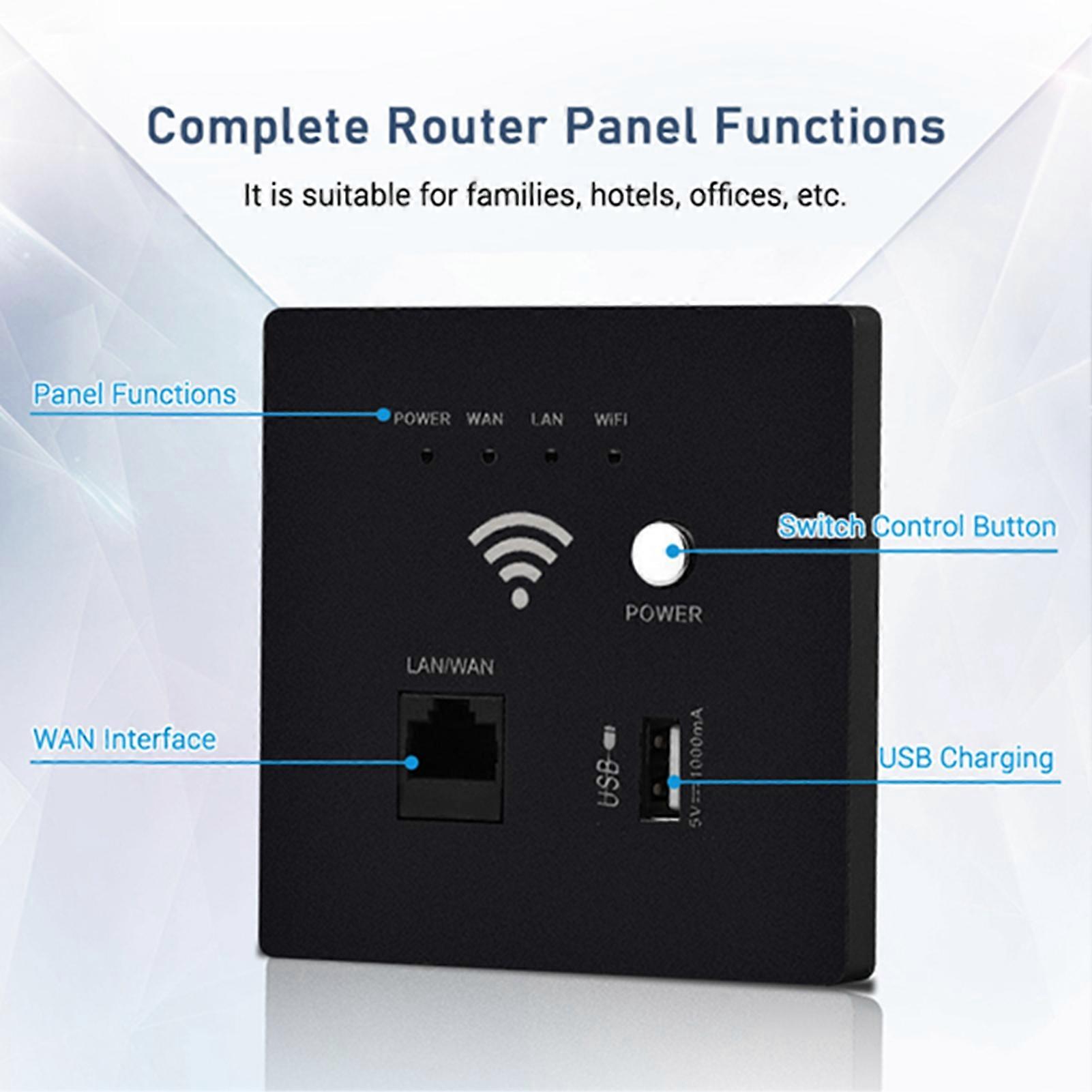 In-Wall Wireless WiFi Router 300M AP Access Point WiFi Router USB-Charging Socket Wall Mount Wi-Fi AP Router with WPS Encryption