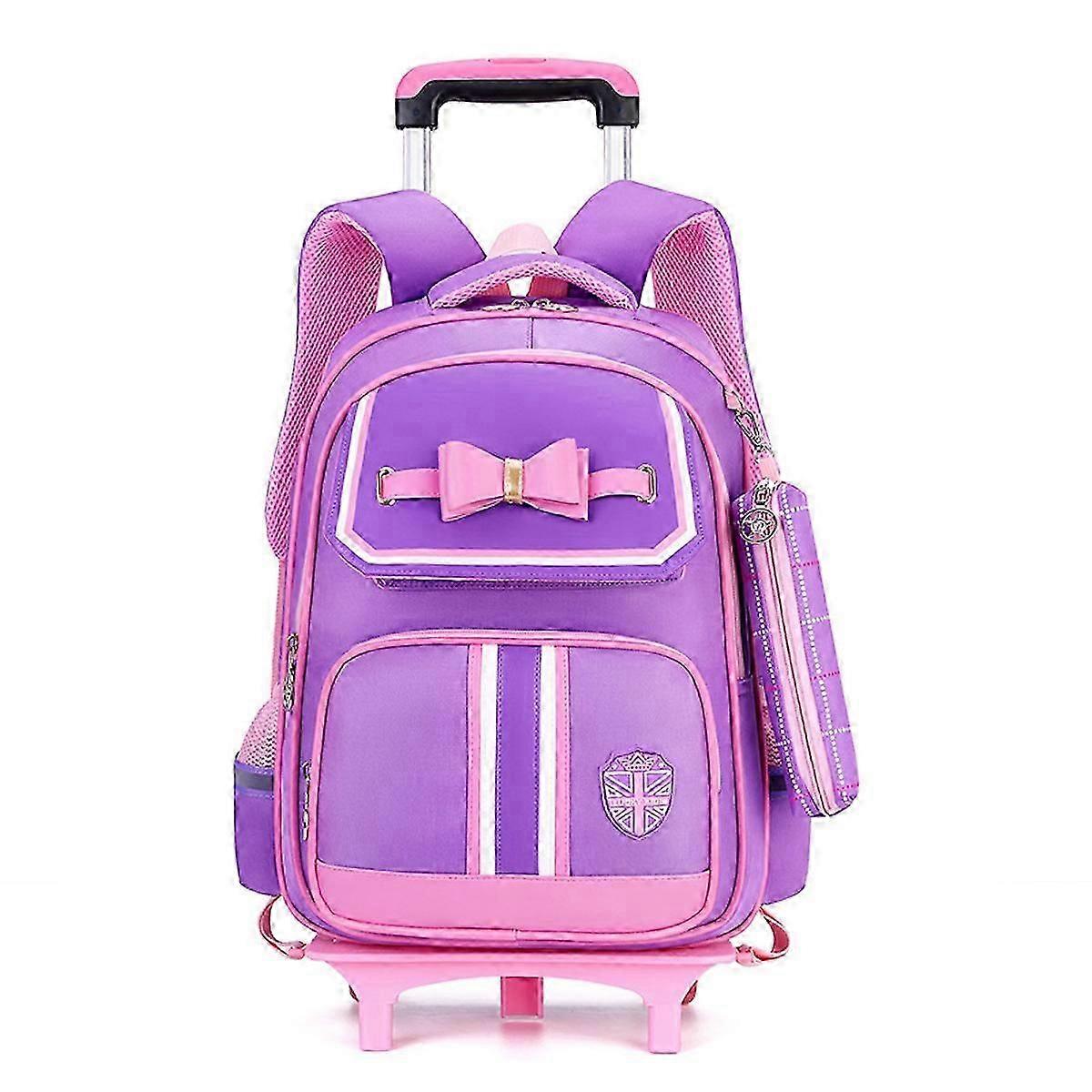 Bowtie School Bag Trendy Rolling Backpack Casual Step-climbing Backpack For Students