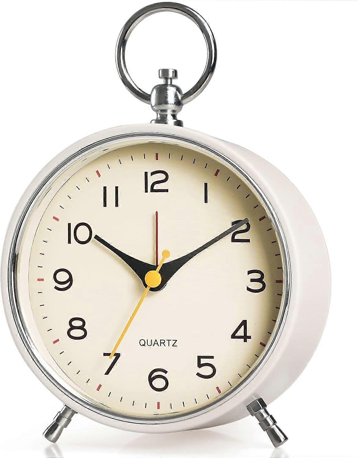 Alarm Clock Metal Retro Alarm Clock with Light White