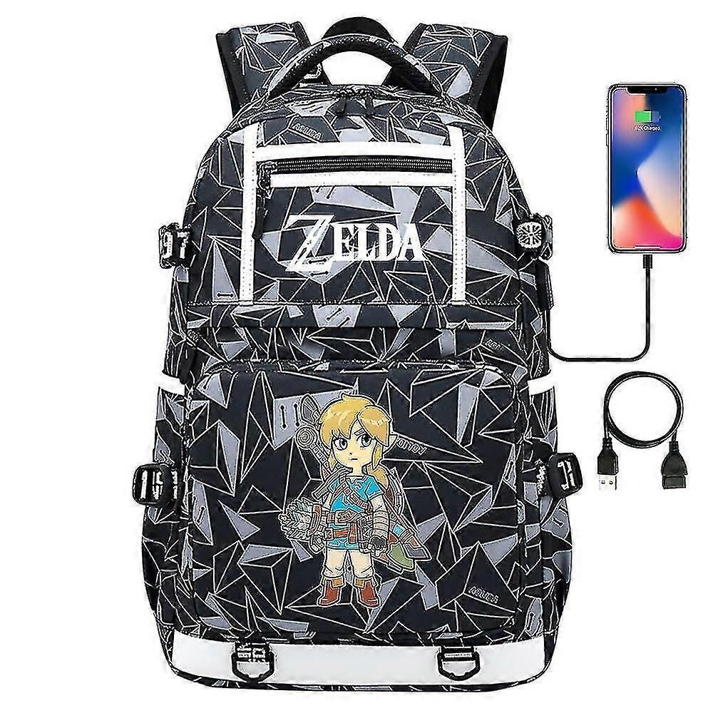 Σακίδιο εκτύπωσης Zelda-link για εφήβους και φοιτητές - Σχολική τσάντα, τσάντα για άνδρες και γυναίκες - Casual τσάντα ταξιδιού με θύρα φόρτισης USB και Laptop Comp