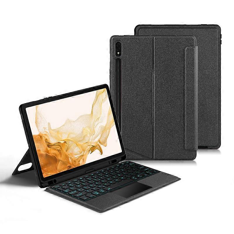 For Samsung Galaxy Tab S8/Tab S7 Leather Case+Bluetooth Keyboard with Backlight Trackpad