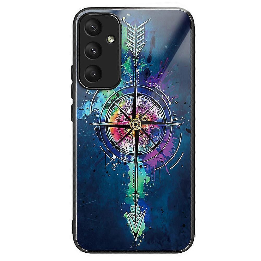 compatible Samsung Galaxy A55 5G Tempered Glass Case TPU Frame Pattern Protective Phone Cover
