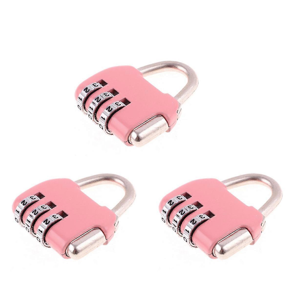 3X Coffre à bagages Combinaison réinitialisable Cadenas 3 chiffres Numéro Rose