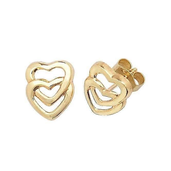 9ct Yellow Gold Dbl Heart Stud Earrings ES309