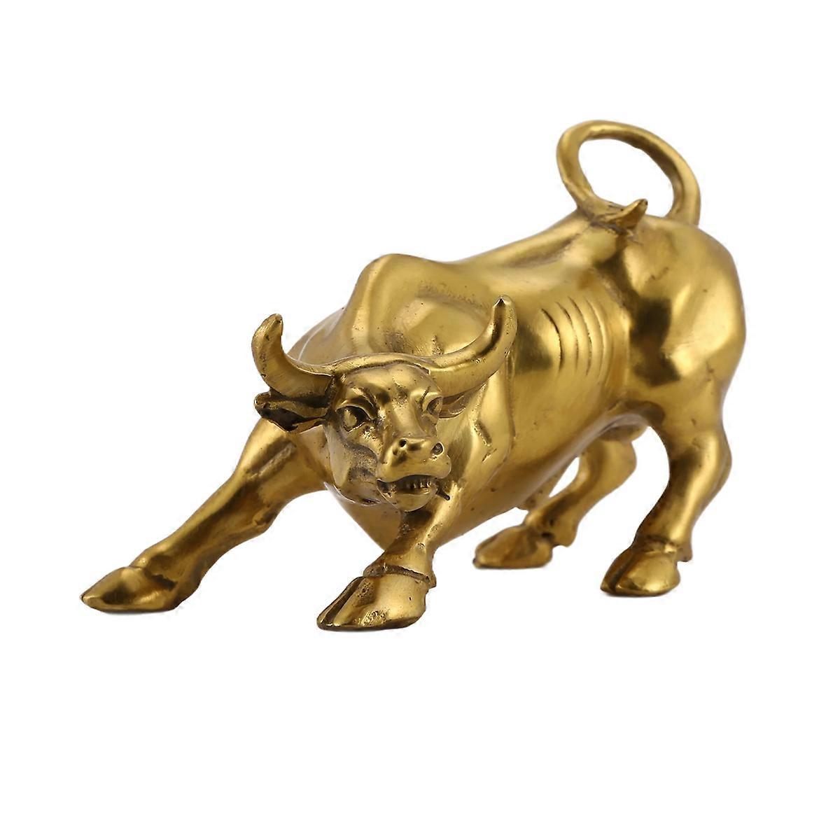 Feng Shui Fortune Brass Bull Statue, Sculpture Golden Copper Bull