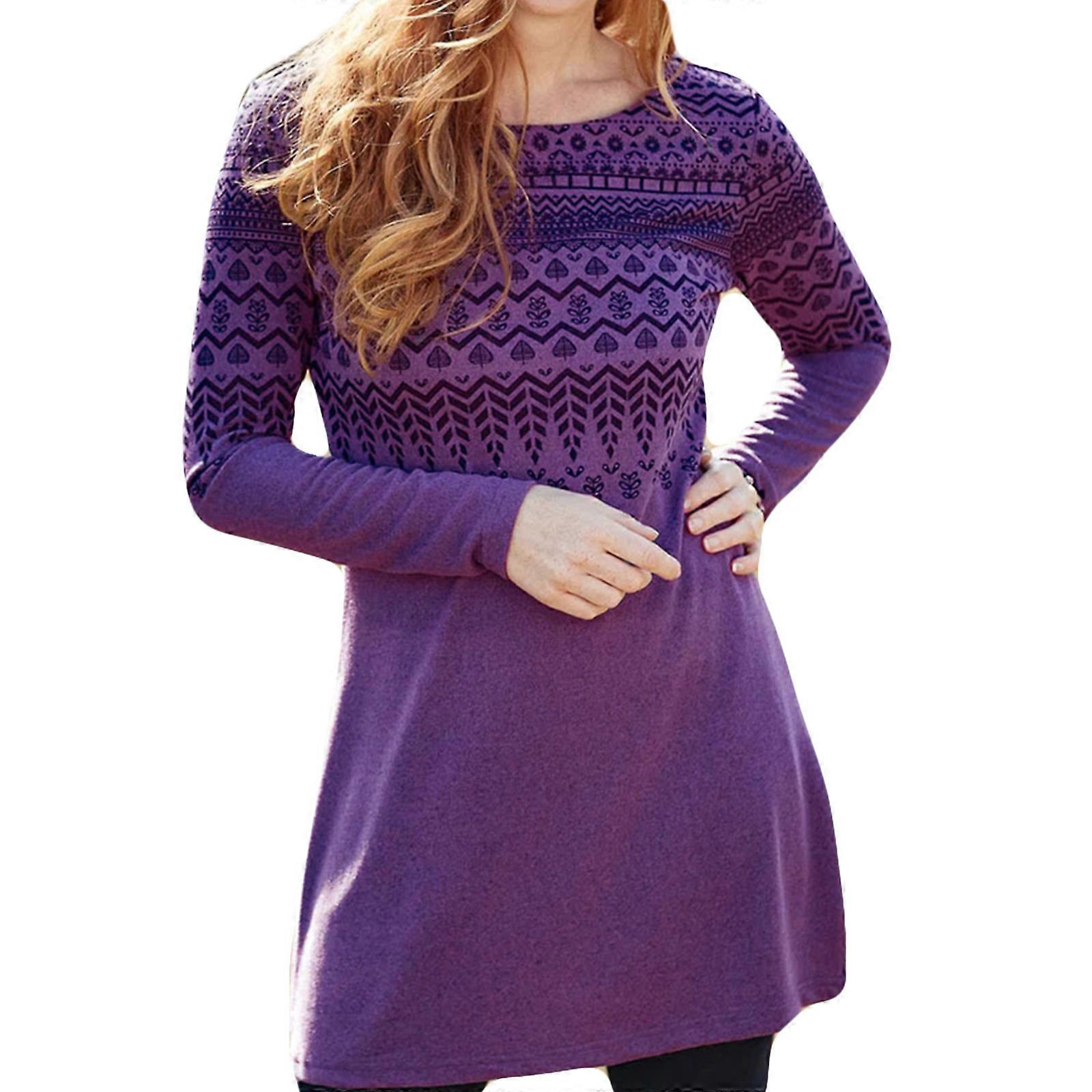 Women's T Shirt Dress Long Sleeve Round Neck Print Tunics Dress Casual Loose  Flowy Swing Dresses Fall Long Blouse Tops Purple M | Fruugo IL