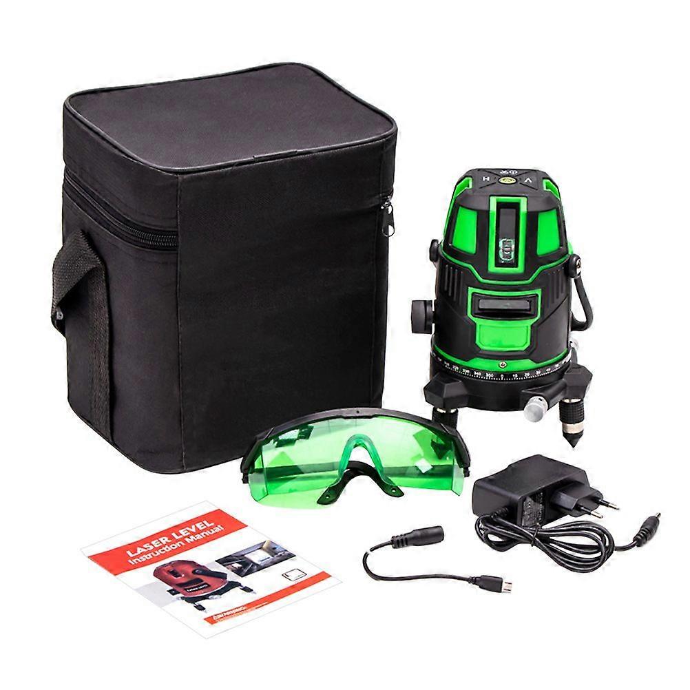 1 Set Green Beam 5 Lines Level Horizontal Vertical Cross Line Spirit Level EU Plug