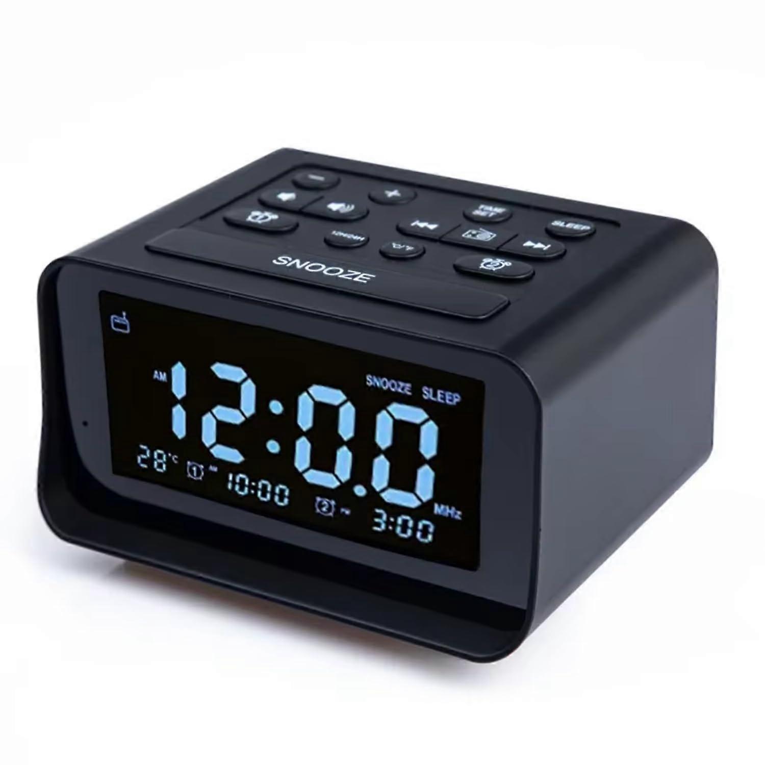 Digital Alarm Clock Radio with USB Charging Port Temperature Bedroom Display and FM Radio with 87.5-108MHz Frequency