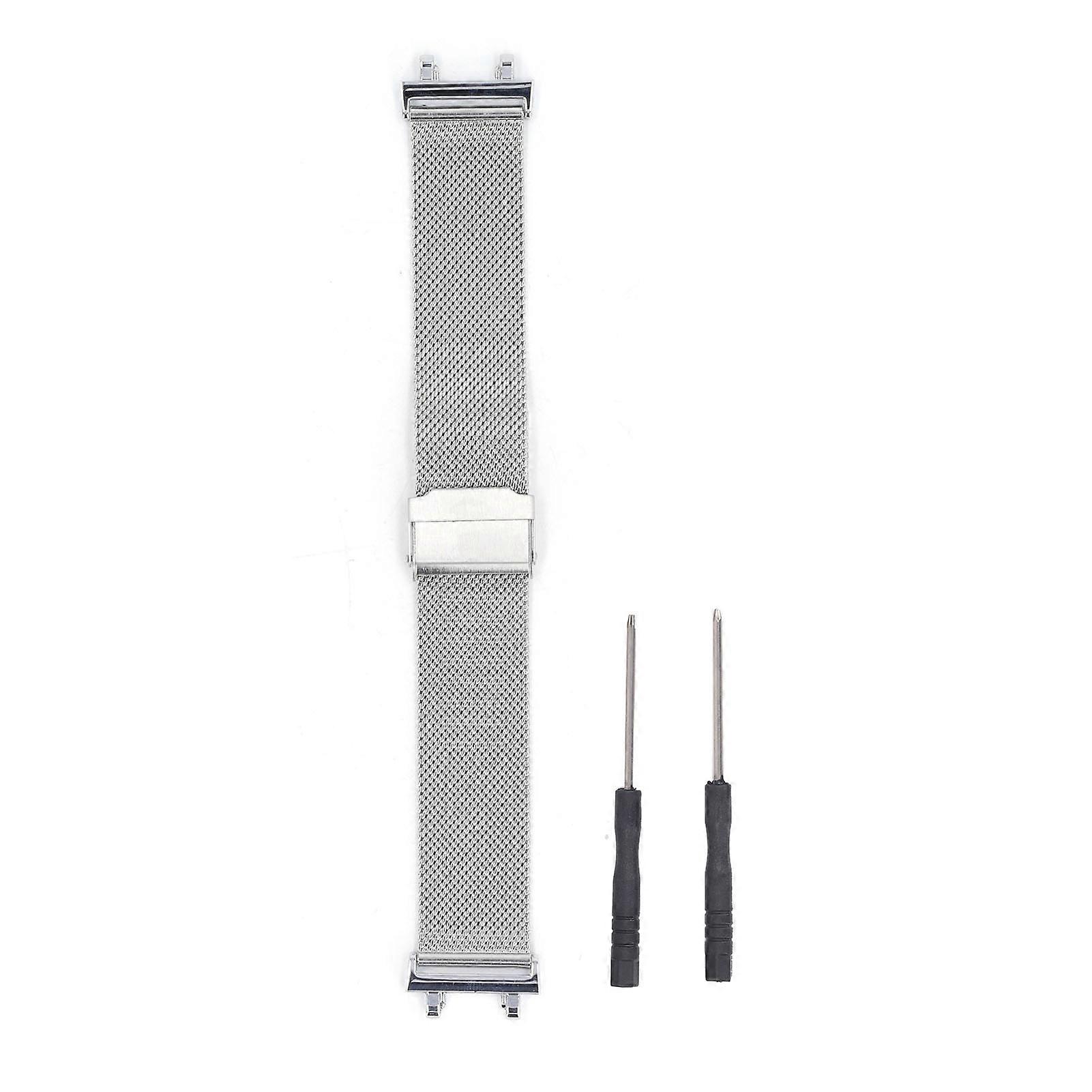 Mesh Watch Band Professional Stylish Simple Polished Adjustable Metal Watch Strap with Buckle for Amazfit Active Edge A2212 Silver