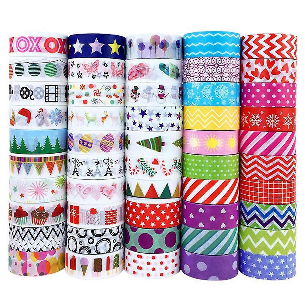 50 لفات مجموعة الشريط - شريط اخفاء ملون للأطفال ، لاصق زخرفي للحرف اليدوية DIY ، لوازم سكرابوكينغ