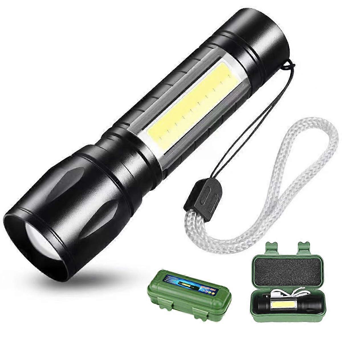 Rechargeable High Lumens LED Mini USB Flashlight with 3 Modes, Adjustable Focus, Waterproof, and COB Side Light (1 Pack)