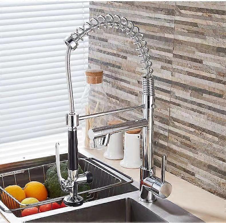 Professional Single Lever Chrome 360Rotation Spring Pre-Rinse Pull Out Sprayer Kitchen Taps, Commercial Deck Mounted Kitchen Pull Down Taps
