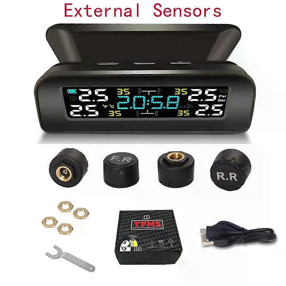 con Solar Power TPMS Car Tire Pressure Monitoring System Alarm Tyre Air Pressure meter Gauge Temperature Warning With 4 Sensors