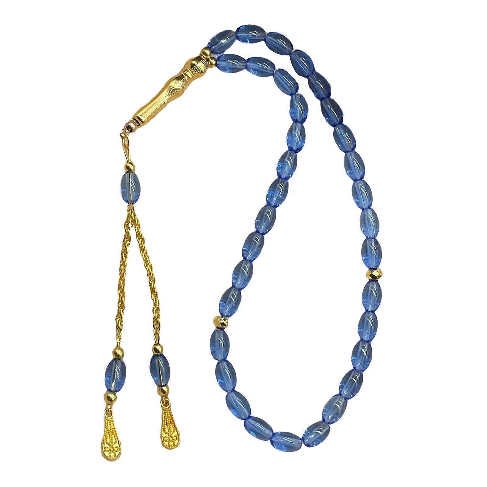 Muslims Prayer Beads Oval Design Tasbih Beads With Gold Tassels For Meditation Ceremony And Spiritual Practices Use Transparent Blue