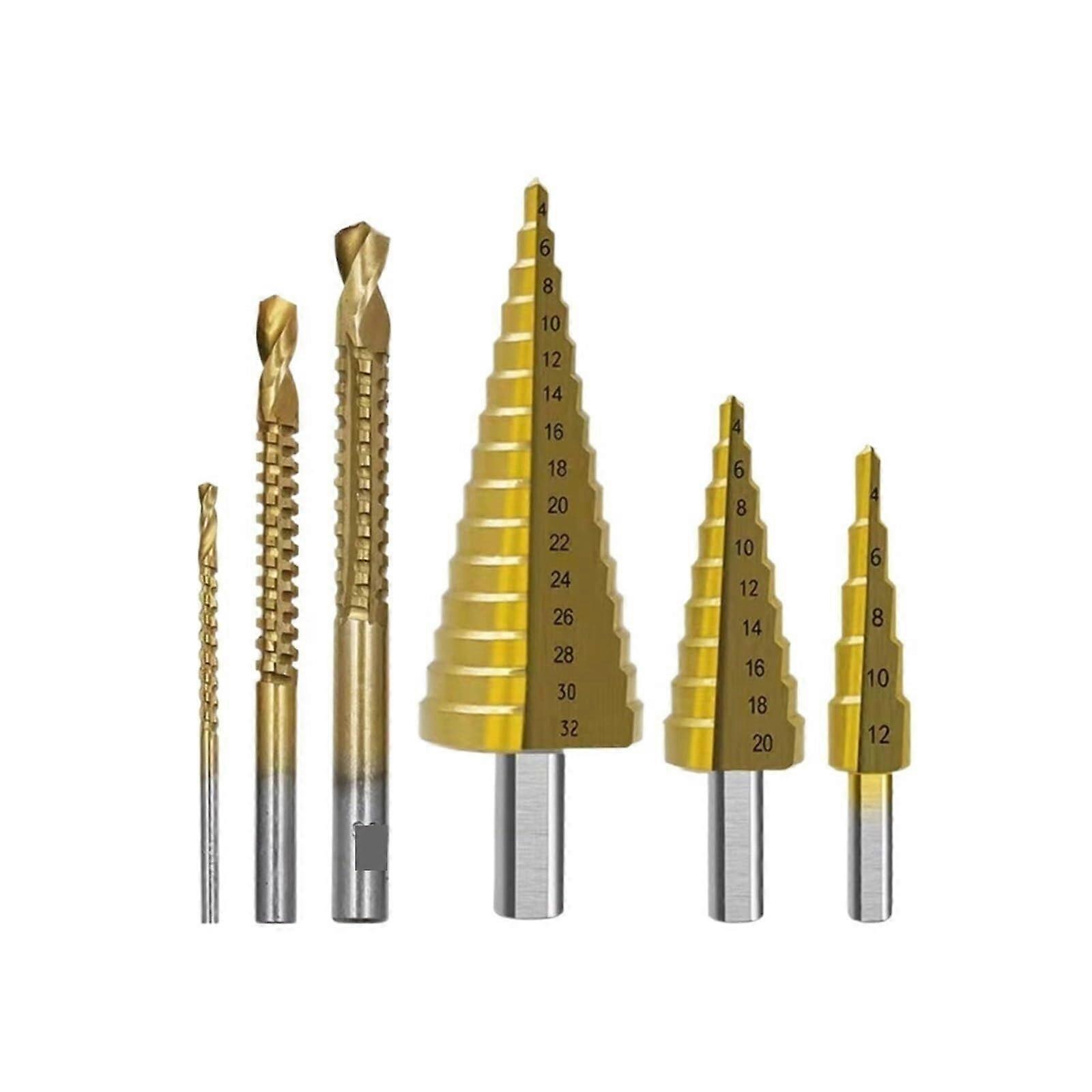 6Piece Step Drill Bit Set High Speed Steel Cone Drill Bits