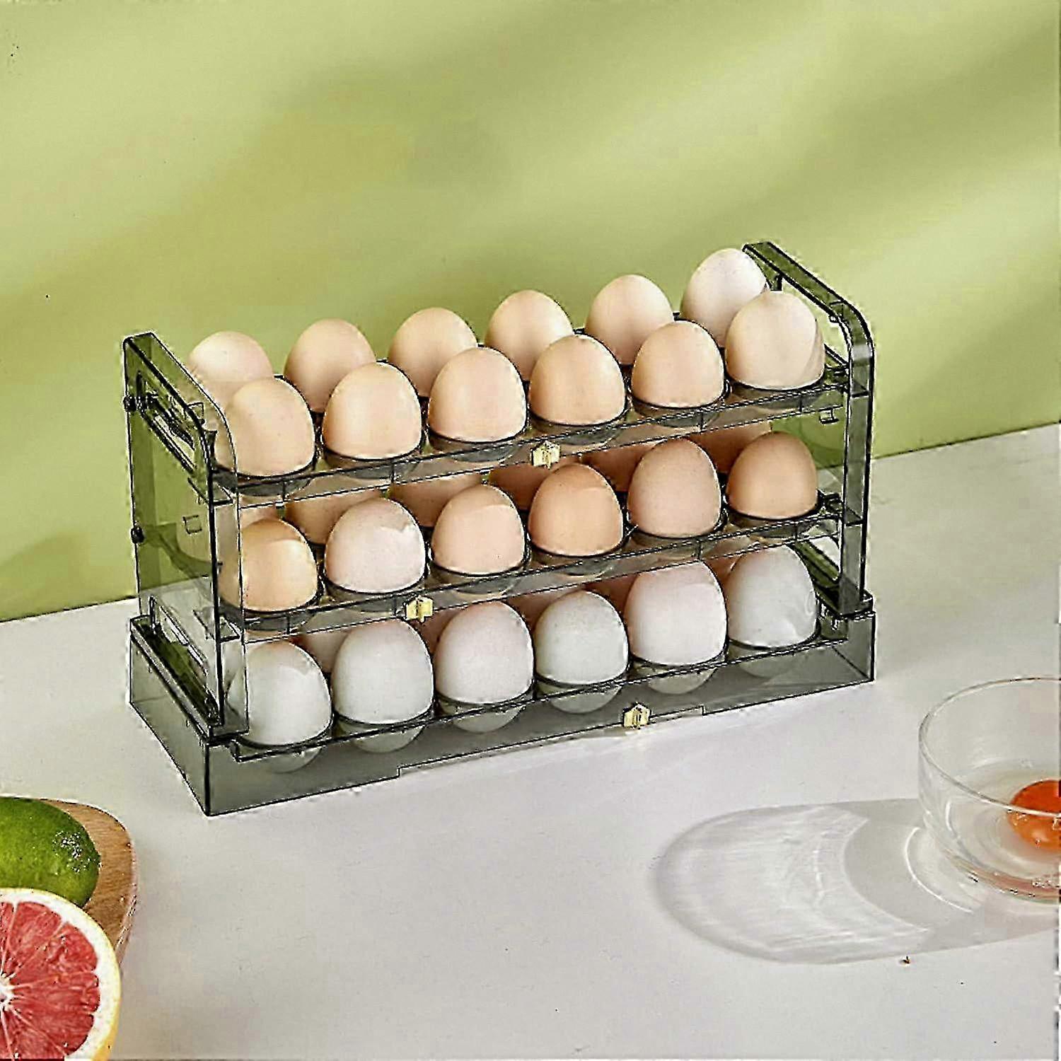 Three-Tier Egg Storage Rack Organizer for Refrigerator and Countertop, Holds 36 Eggs, Suitable for Various Brands (Green)