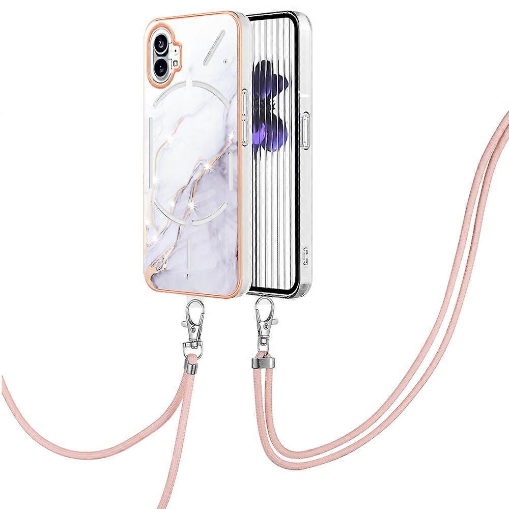 For Nothing Phone 1 Electroplating Marble Pattern TPU Phone Case with Lanyard