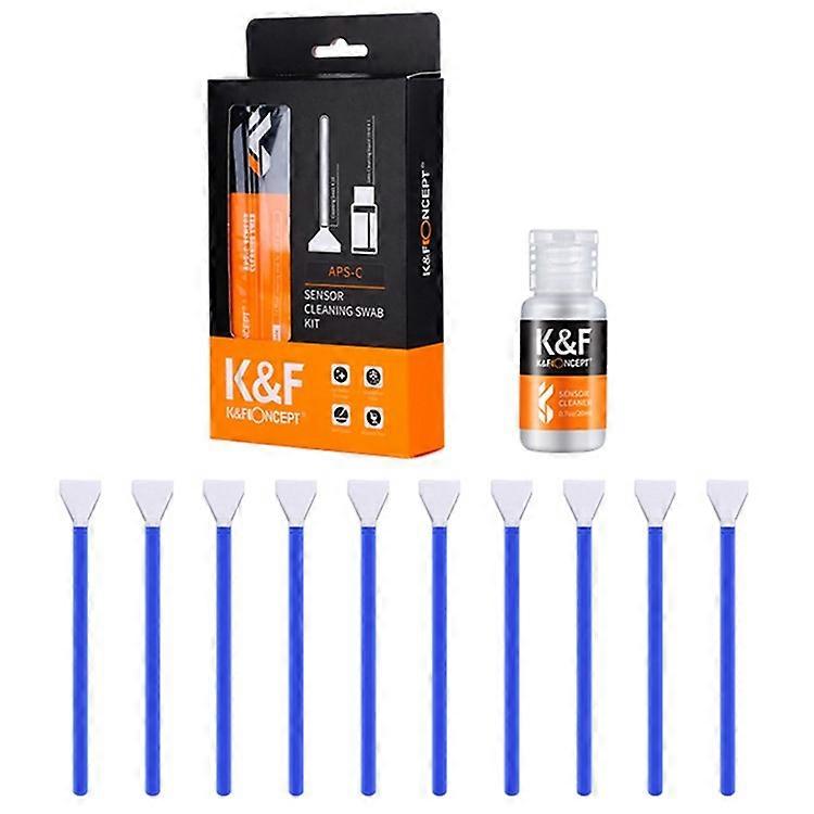 K&F CONCEPT 10Pcs 16mm Cleaner Swab + 20ml Cleaning Liquid for APS-C Sensor DSLR Camera Lens Cleaning Kit