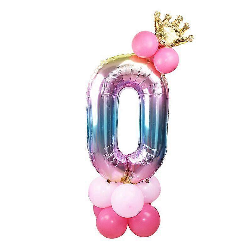 1 Set 32 Inch Rainbow Foil Number Balloons with Crown Latex Balloon for Wedding Anniversary Party Decoration for Kids