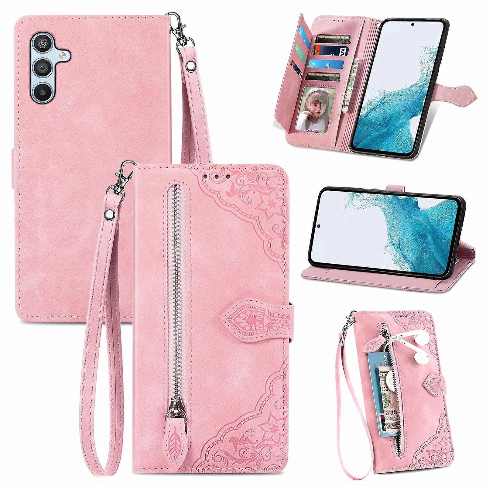 Embossed Flower Zipper Leather Phone Case