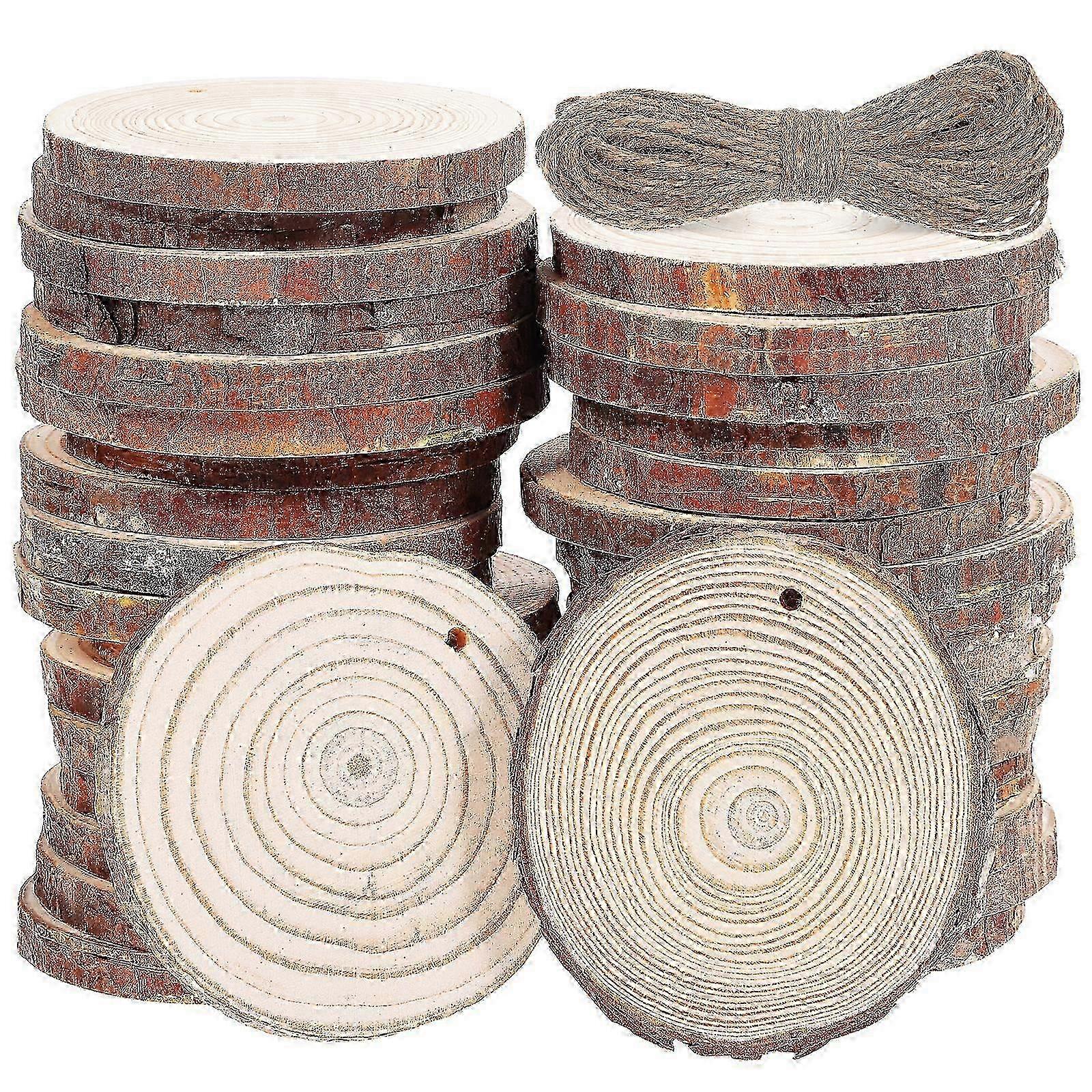 50pcs Unfinished Wood Slices DIY Craft Wooden Rounds Rustic Home Decor 8x8x0.8cm