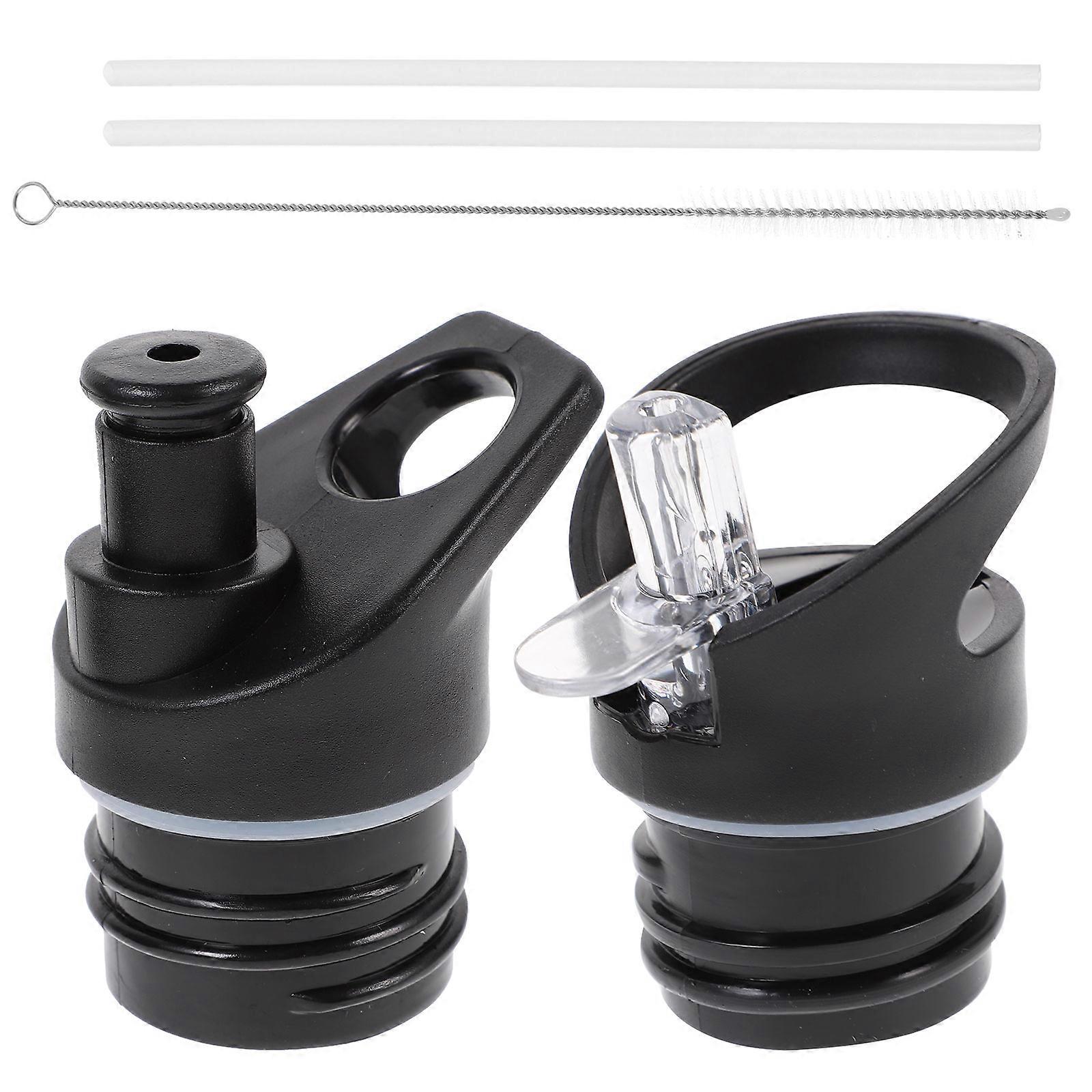 毎日の使用のための2個のポータブルボトル蓋吸引ノズルカバー、アウトドアキャンプ、ハイキング、旅行用の交換用ストロー蓋ブラック