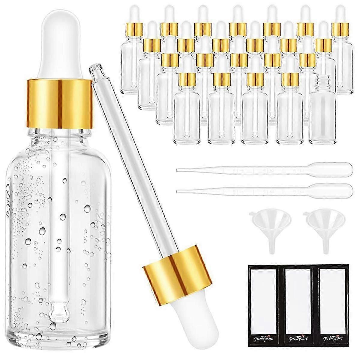 Glass Dropper Bottle 24 Pack Clear Glass Bottles Empty with 2 Funnels & 2 Long Pipettes, 30ml Eye Dr