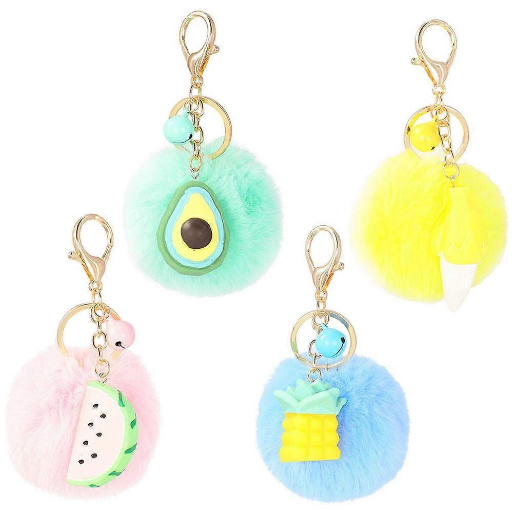 Fruit Shaped Key Chains with Plush Ball Made of Zinc Alloy and Resin for Bag Decoration Assorted Color