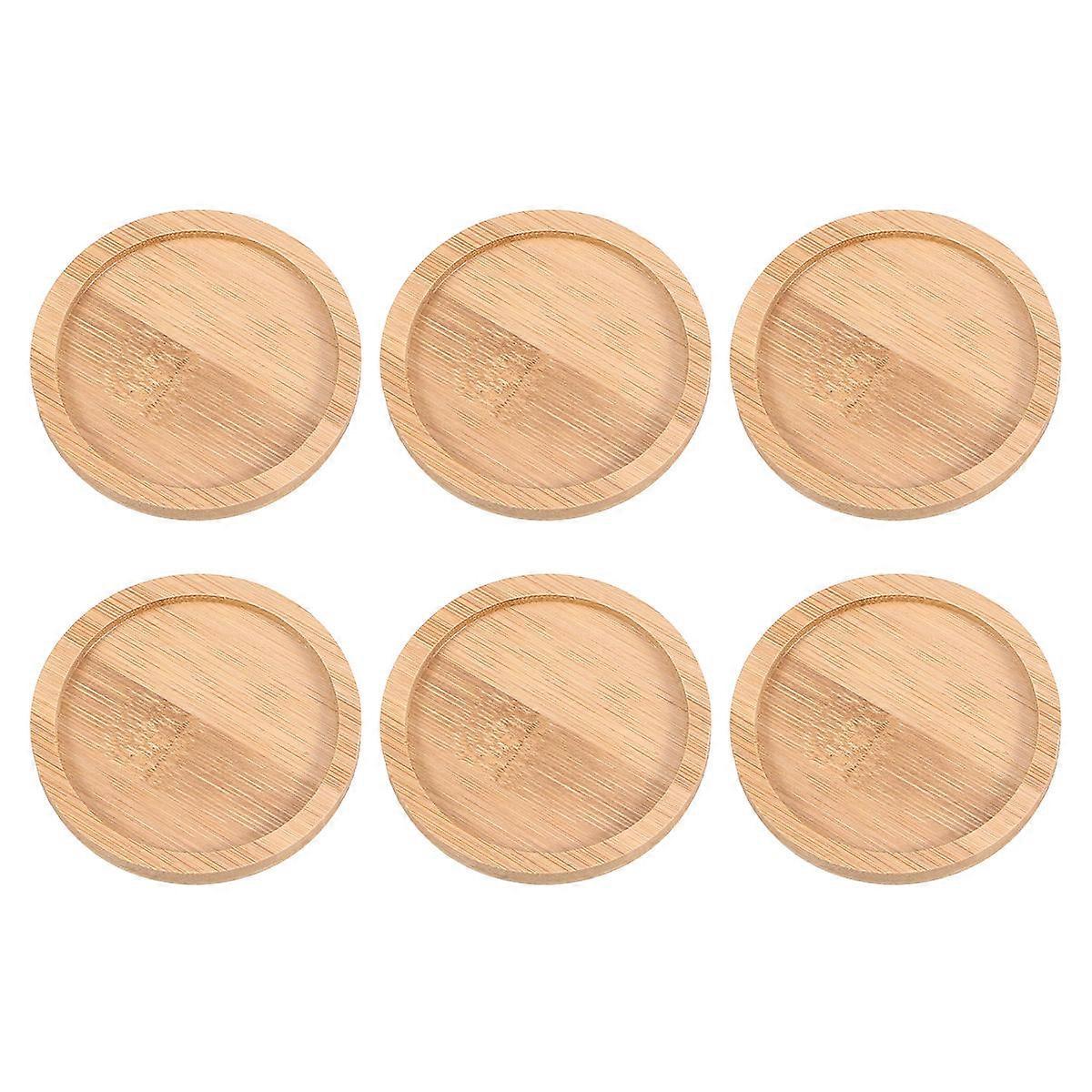 Round Flowerpot Tray Bamboo Insulation Pad Daily Use 6Pack