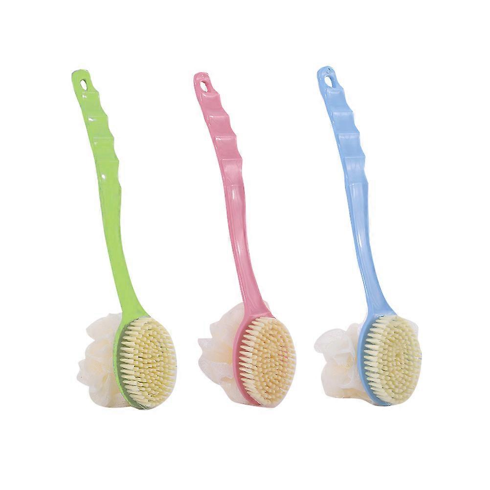 3pcs Long Handle Shower Brush Double Sided Bath Scrubber Massage Brush for Exfoliating Skin Pink Green Blue