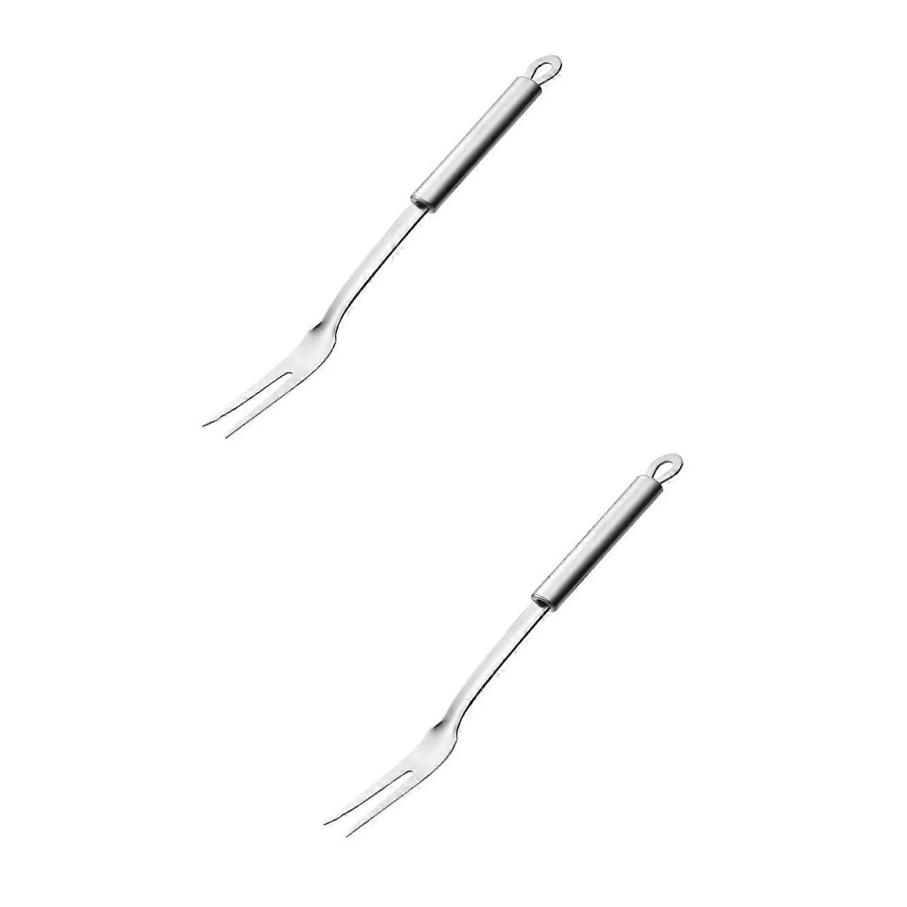Barbecue Forks Set Of 2 Stainless Steel 2-Prong Meat Forks Roasting Sticks For Grilling