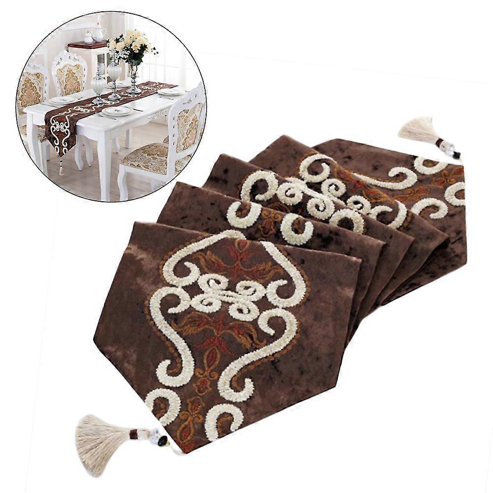 Flannel Table Runner Rustic Farmhouse Table Runner 33x160cm Coffee For Home Use Classic European Style 1Set
