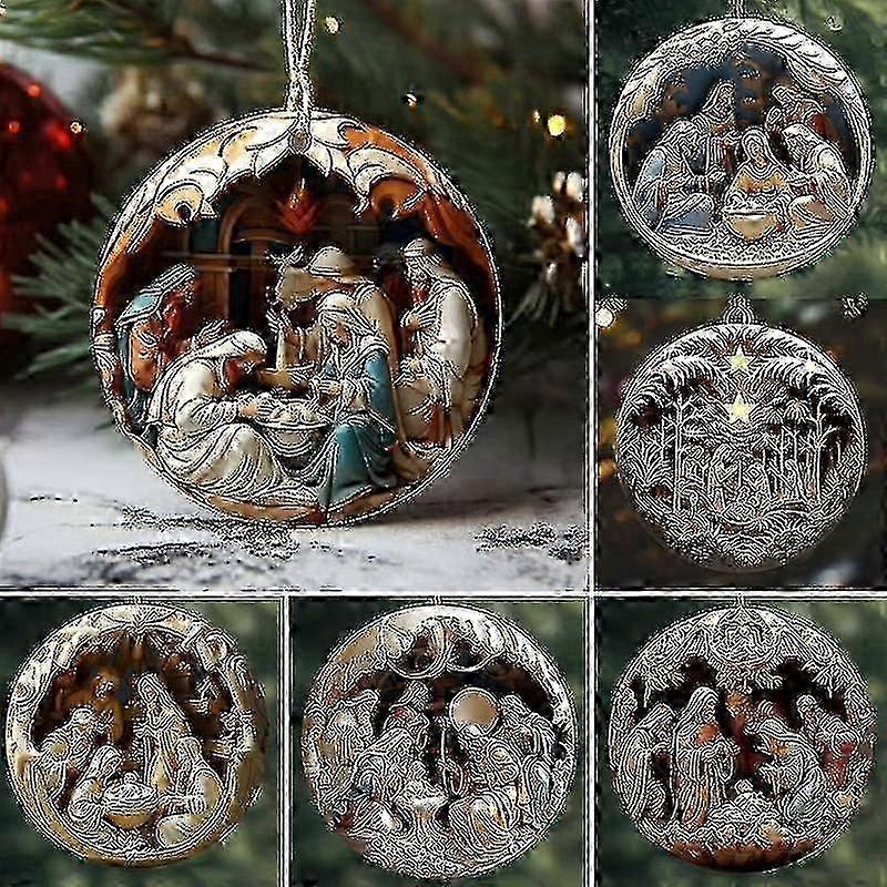 6 stk julekrybbe scene ornamenter, akryl julekrybbe, hengende anheng til jule religiøs gave
