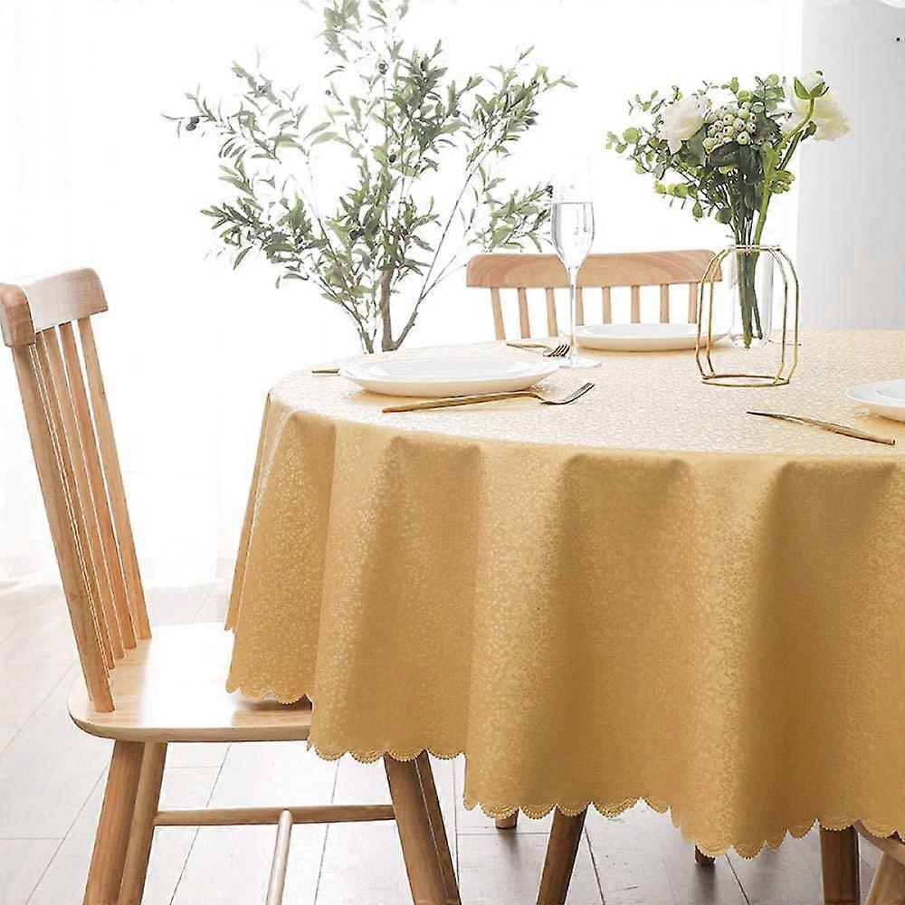 Linen Tablecloth 140cm Round Gold Wipeable Anti-Heat Material Durable for Dining Room and Garden